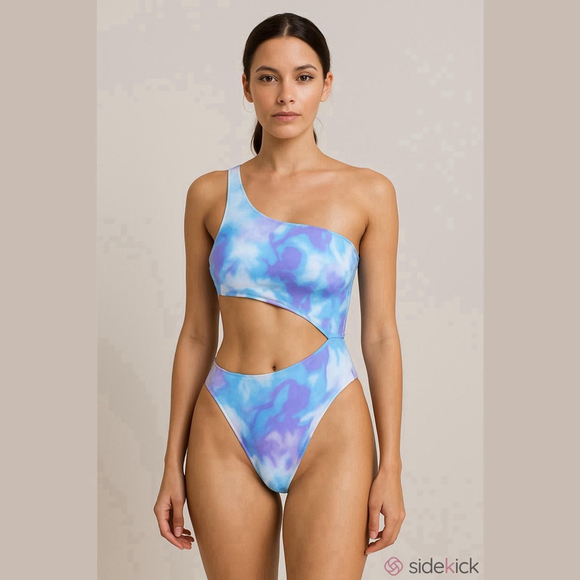 NWOT Women's Pink Lily One Piece Swimsuit Size S Blue Purple & White Tie Dye - Picture 9 of 9